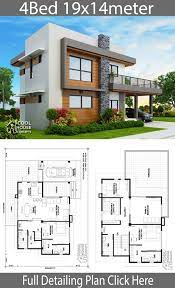 Single story 4 bedroom floor plans have unique house exterior style. Home Design Plan 19x14m With 4 Bedrooms Home Design With Plansearch Duplex House Design 4 Bedroom House Designs Model House Plan