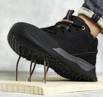 Black waterproof microfiber leather steel toe safety work shoes for men
