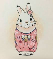 Cherry Blossom Rabbit En 2020 Dessin Lapin Dessin Kawaii Lapin Drole