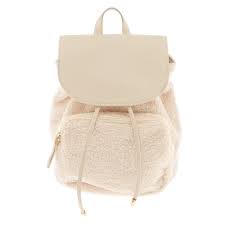 Sherpa Drawstring Small Backpack Cream Claire S