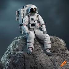 A photo realistic astronaut sitting on a rock on Craiyon