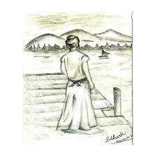 Another free landscapes for beginners step by step drawing. Girl Near To River Drawing By Siddharth Kumar
