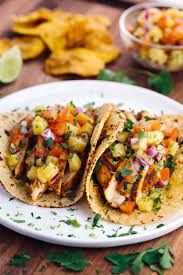 Blackened salmon tacos with pineapple salsa! Chicken Tacos With Pineapple Salsa Jessica Gavin