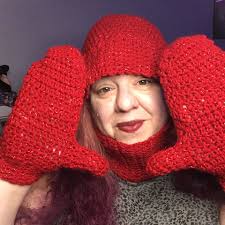 Crochet Winter Bucket Hat Cowl and Mitten Set in Bright Red With Sparkles  for Women, Crochet Gift for Woman, Winter Accessories for Her