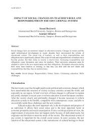 Pdf Impact Of Social Changes On Teacher S Role And Responsibilities In The Educational System