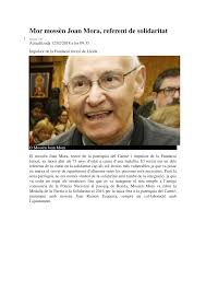 Mor mossèn Joan Mora, referent de solidaritat