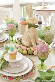 A Spring Table Setting With The Easter Bunny Easter Table Centerpieces Easter Table Settings Easter Centerpieces