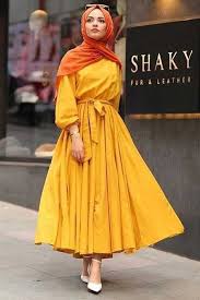 Moda Bahar Sari Firfirli Elbise Muslim Fashion Dress Muslim Fashion Outfits Muslim Fashion