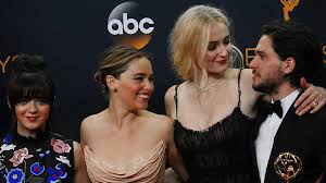 Maisie williams was a bit more subdued in all black, a. Best Of Sophie Turner On Twitter Sophie Turner With Kit Harington Emilia Clarke And Maisie Williams At The Emmys 2016