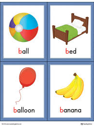 Find the letter b worksheet. Free Letter B Words And Pictures Printable Cards Ball Bed Balloon Banana Color Myteachingstation Com