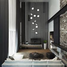 Grey Living Room Ideas With Dangling Cluster Of Pendant Lights Living Room Wall Designs Living Room Grey High Ceiling Living Room
