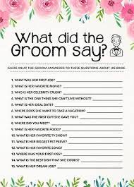 We've got 11 questions—how many will you get right? What Did The Groom Say Bridal Shower Games Bachelorette Party Games Wedding Quiz Game Instant Digital Download Pink Flower Games Bridal Shower Planning Wedding Quiz Simple Bridal Shower