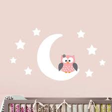 Lovely Moon Stars Owl Decorations Vinyl Wall Decals Sticker Wallpaper Baby Room Decor Bedroom Nursery Removab Nursery Wallpaper Wall Decor Decals Night Nursery