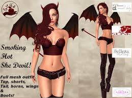 Shedevil in catsuit 3d 5 min. Second Life Marketplace Eva S Temptation Smoking Hot She Devil Mesh Costume