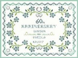 Details About Diamond Wedding Anniversary Sampler Cross Stitch Kit On 14 Aida Colour Chart