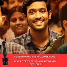 Congratulations to Vikrant Massey (12th Fail) for winning the Filmfare  Award for Best Actor Critics' at the 69th #HyundaiFilmfareAwards2024 with  #GujaratTourism! #FilmfareAwards #FilmfareAwards2024