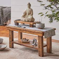 The view from the windows is of snow covered mountains in winter and tree topped mountains in summer. Reclaimed Wood Meditation Altar Table Meditation Room Decor Home Yoga Room Meditation Room Design