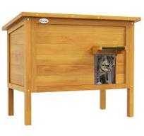 PawHut Maison pour Chats Niche d'extérieur en Bois surélevée avec Toit  ouvrable, isolée avec Toit Asphalte, 85 x 50 x 68,5 cm, Naturel et Vert