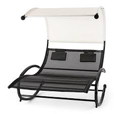 Blumfeldt Suncruise Double Transat A Bascule Chaise Longue Pour Deux Avec Auvent Acier Solide Oreillers Inclus Noir Creme