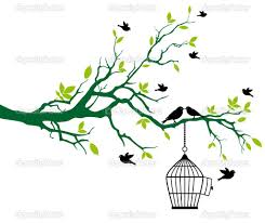 Bird On Tree Drawing Tree With Birdcage And Kissing Birds Free Clip Art Stock Art Bird Cage