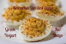 I'm about to make devilled eggs for a dinner party this evening. Sriracha Deviled Eggs With Greek Yogurt Vanchef Recipe Sriracha Deviled Eggs Deviled Eggs Dessert Recipes