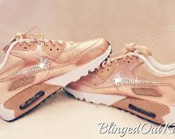 Women S Crystahhled Blinged Out Nike Swarovski Bling Nike Shoes Bling Air Max Rose Gold B Nike Air Max For Women Nike Rose Gold Sneakers Nike Air Max