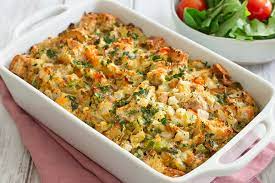 Hash brown casserole with bacon, onions, and cheese. Flexible Bread And Veggie Casserole Recipe Co Op Welcome To The Table