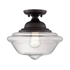 Vintage Schoolhouse Semi Flush Light Clear Glass Single Ceiling Light In Old Bronze For Foyer Beautifulhalo Com
