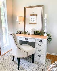 The curtains are of a lee jofa stripe, the artichoke lithograph is by sarah graham, and the walls are in edward bulmer's lilac pink. 21 Affordable Farmhouse Desks For The Home Office