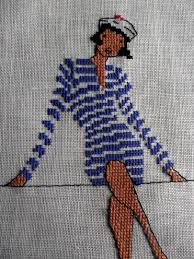 Dame Im Ringellook Gestickt Auf Leinen Rue Du Port Point De Croix Broderie A La Main Modele De Broderie