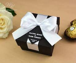 35 Black White Wedding Favor Gift Box With Satin Ribbon Bow Etsy Wedding Favor Gift Boxes White Wedding Favors Personalized Wedding Favor Box