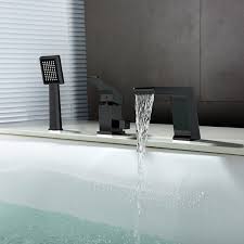 Un mitigeur 3 trous : Mitigeur De Baignoire Cascade Avec Douchette Cuivre H12cm 3 Trous Noir Pour Salle De Bains