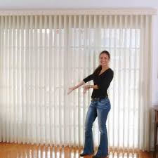 Drapery is a fashionable way to cover your sliding door that won't hinder the use of the door. Sliding Glass Doors Look Great With Vertical Sheer Shades Blinds Com Sliding Glass Door Window Treatments Door Coverings Patio Door Window Treatments
