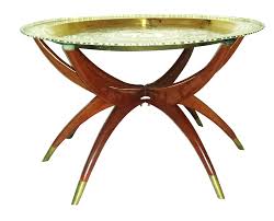 Round Chinese Brass Tray Table Mcm Teak Legs Chairish