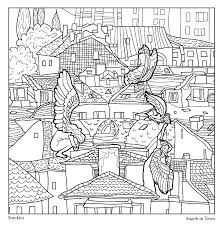 Urban backpack coloring page to color, print or download. Adult Coloring Book Urban Stories