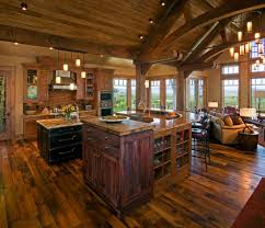 Open Floor Plan Farmhouse Kitchen Rustic With Vaulted Ceiling Pendant Lighting Kitchen Design Open Open Floor Plan Farmhouse Rustic Ceiling Design