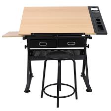 Zeny Drafting Desk Drawing Table Desk Tiltable Tabletop Adjustable Height W Stool And Drawer For Reading Writing Art Craf Drawing Table Drawing Table Desk Desk