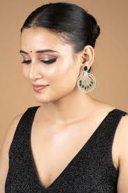 Sparkling AD Green Stones Chandbali Earrings