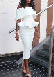 White Ruffle Bandeau Peplum Off Shoulder Elegant Bodycon Church Christening Guest Midi Dress In 2020 Peplum Midi Dress Midi Dress Bodycon Sleeveless Bodycon Dress