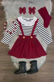 Burgundy Suspender Skirt Set Little Girl Outfits Cute Baby Clothes Baby Girl Dresses