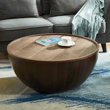 Round Drum Coffee Table With Storage Walnut Bowl Shaped Coffee Table In 2020 Drum Coffee Table Round Drum Coffee Table Coffee Table Decor Tray
