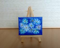 Blue Daisies Tiny Original Acrylic Painting Miniature Painting Original Artwork Fine Art Small Canvas Floral Daisy Painting Miniature Painting Floral Art