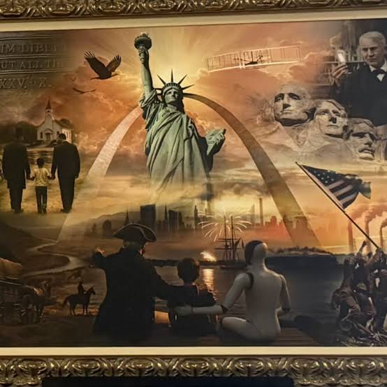 Trump posts bizarre painting of himself with George Washington and a robot  | The Independent