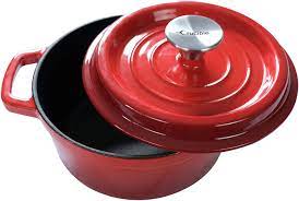 Amazon Com Enameled Cast Iron Dutch Oven Pot 7 87 20 Cm Diameter With Dual Handle And Cover Casserole Dish Round Red Home Kitchen