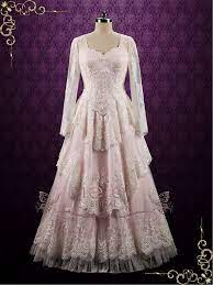 Pearl Pink Vintage Style Lace Wedding Dress With Keyhole Back Etsy Lace Wedding Dress With Sleeves Trendy Wedding Dresses Wedding Dresses Simple