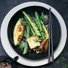Gebratener Spargel Mit Avocado Tofu Chili Soja Sosse Rezept Spargel Braten Spargel Tofu