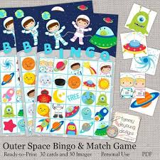 Astronaut Bingo Party Game For Kids Is A Printable Outer Space Party Activity With 30 Different Player Bingo For Kids Rocket Birthday Parties Kids Party Games
