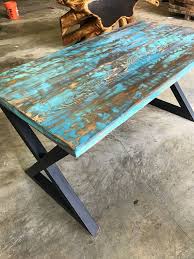 Teal Aqua Reclaimed Wood Dining Table Or Desk Etsy Reclaimed Wood Dining Table Painted Furniture Painted Coffee Tables
