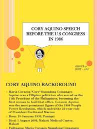 Congress seven months after president corazon c. Cory Quino Speech Before The U S Congress In 1986 Corazon Aquino Government