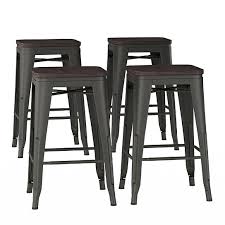 Buy products such as international concepts 18 slat seat stool at walmart and save. Buy Metal Bar Stool Set 24 Inch Counter Height Set Of 4 Stackable Stools With Solid Square Elm Wood Seat By Destination Home On Dot Bo